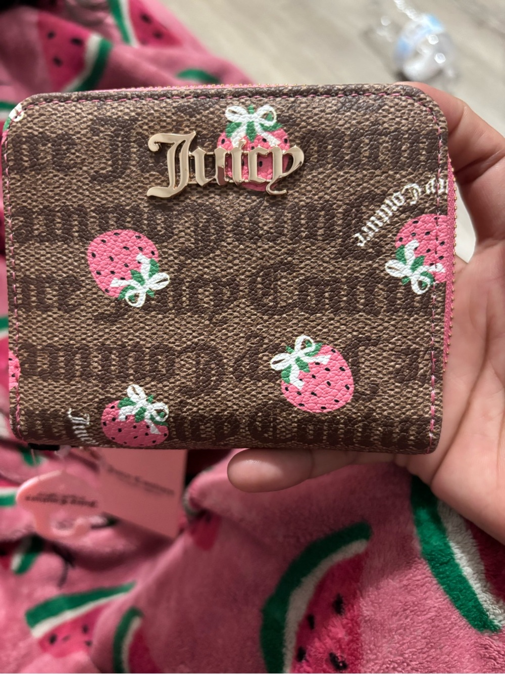 Juicy Couture Pink Zip-Around Coin Wallet with Script Lining